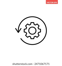 Icono de línea de flujo de trabajo de engranaje redondo único negro, pictograma de Vector de diseño plano de proceso de rueda dentada simple, Elementos de interfaz infográfica para Botón de Web de logotipo de App ui ux aislado sobre fondo blanco