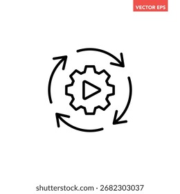 Icono de línea de flujo de trabajo de engranaje redondo simple negro, pictograma de Vector de diseño plano de glifo de ciclo de proceso de rueda dentada simple, Elementos de interfaz de infografía para logotipo App Botón de Web ui ux aislado sobre fondo blanco