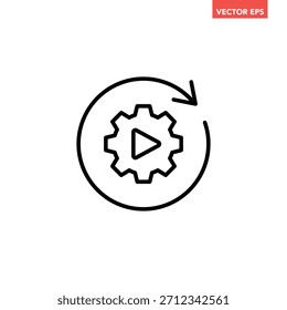 Icono de línea de flujo de trabajo de engranaje redondo simple negro, pictograma de Vector de diseño plano de glifo de ciclo de proceso de rueda dentada simple, Elementos de interfaz de infografía para logotipo App Botón de Web ui ux aislado sobre fondo blanco