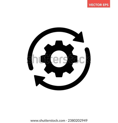 Black single round gear workflow icon, simple cogwheel process cycle glyph flat design vector pictogram, infographic interface elements for app logo web button ui ux isolated on white background