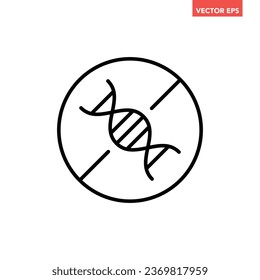 Icono de línea de insignia GMO libre de un solo redondo negro, ingrediente de alergia simple no contiene marca de diseño plano pictograma, vector infográfico para el logo de la aplicación botón web ui ux interfaz aislado en fondo blanco