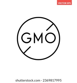 Black single round GMO free badge line icon, simple allergy ingredient no contain mark flat design pictogram, infographic vector for app logo web button ui ux interface isolated on white background