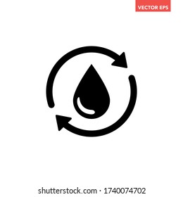 Black single round liquid recycle icon, simple planet water circle protection flat design pictogram concept for app logo web banner button ui ux interface elements, vector isolated on white background