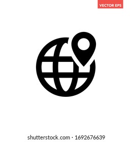 Black single round location globe icon, simple cross mapping point mark flat design vector pictogram, infographic interface elements for app logo web website button ui ux isolated on white background