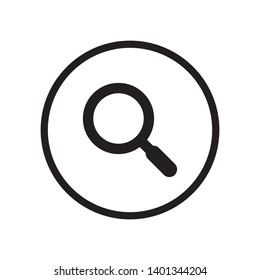 Black single round magnifying searching glass icon, thunder strike interface concept element app ui ux web button, simple modern graphic illustration vector eps 10 isolated on orange background