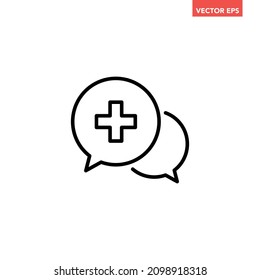 Black single round medical chatting line icon, simpl online support flat design pictogram, infographic vector for ads app logo web website button ui ux interface element isolated on white background