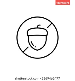 Black single round nuts free badge line icon, simple allergy ingredient no contain mark flat design pictogram, infographic vector for app logo web button ui ux interface isolated on white background