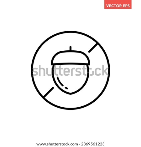 Black single round nuts free badge thin line icon, simple ingredient no contain mark flat design pictogram, infographic vector for app logo web button ui ux interface isolated on white background