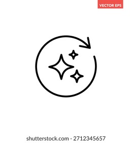 Black single round regenerate line icon, simple digital reset artificial intelligence flat design infographic pictogram vector for app logo web button ui interface element isolated on white background