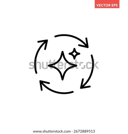 Black single round regenerate line icon, simple digital reset artificial intelligence flat design infographic pictogram vector for app logo web button ui interface element isolated on white background