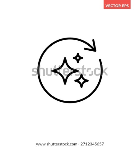 Black single round regenerate line icon, simple digital reset artificial intelligence flat design infographic pictogram vector for app logo web button ui interface element isolated on white background