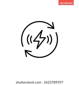 Black single round renewable energy icon, simple energy saving flat design pictogram, infographic vector for app logo web button ui ux interface elements isolated on white background