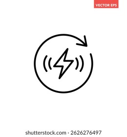 Black single round renewable energy icon, simple energy saving flat design pictogram, infographic vector for app logo web button ui ux interface elements isolated on white background