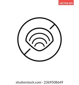 Black single round shellfi free thin line icon, simple allergy ingredient no contain mark flat design pictogram, infographic vector for app logo web button ui ux interface isolated on white background