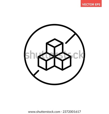 Black single round sugar free thin line icon, simple ingredient no contain mark flat design pictogram, infographic vector for app logo web button ui ux interface isolated on white background