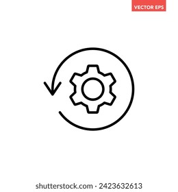 Black single round system backup line icon, simple restore cogwheel process flat design vector pictogram, infographic interface elements for app logo web button ui ux isolated on white background