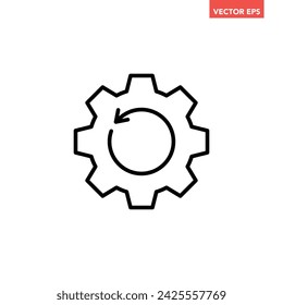 Black single round system backup line icon, simple cog wheel process circle flat design vector pictogram, infographic interface elements for app logo web button ui ux isolated on white background