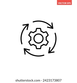 Black single round system processing line icon, simple cog wheel update circle flat design vector pictogram, infographic interface elements for app logo web button ui ux isolated on white background