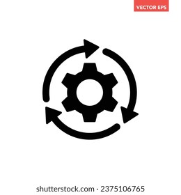 Black single round system update icon, simple cogwheel process circle glyph flat design vector pictogram, infographic interface elements for app logo web button ui ux isolated on white background