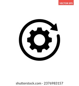 Black single round system update icon, simple cogwheel process cycle glyph flat design vector pictogram, infographic interface elements for app logo web button ui ux isolated on white background
