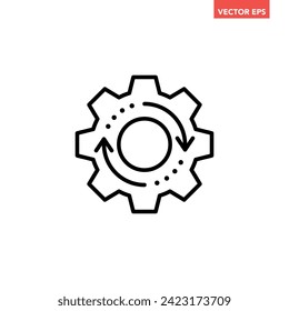 Black single round system update line icon, simple cog wheel process circle flat design vector pictogram, infographic interface elements for app logo web button ui ux isolated on white background