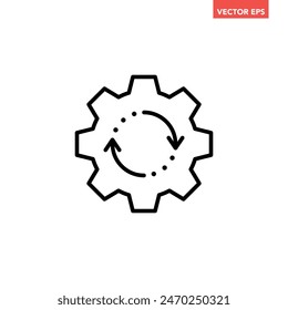 Black single round system update line icon, simple cog wheel process circle flat design vector pictogram, infographic interface elements for app logo web button ui ux isolated on white background