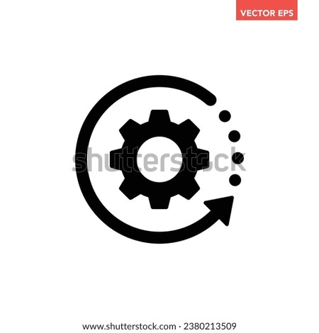 Black single round system update icon, simple cog wheel process circle glyph flat design vector pictogram, infographic interface elements for app logo web button ui ux isolated on white background