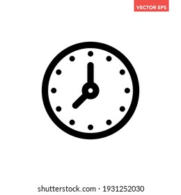 Black Single Round Time Clock Icon, Simple Linear Face Dial Flat Design Vector Pictogram, Infographic Vector For App Logo Web Website Button Ui Ux Interface Elements Isolated On White Background