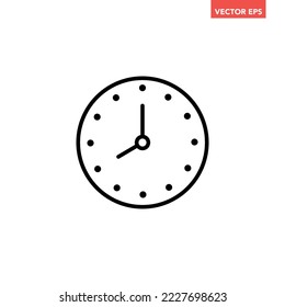 Black single round time clock line icon, simple face dial flat design vector pictogram, infographic vector for app logo web website button ui ux interface elements isolated on white background