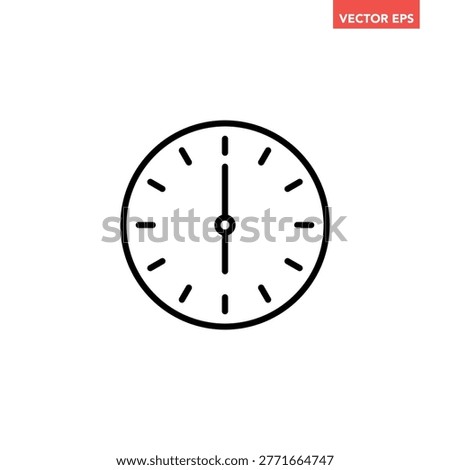 Black single round time clock icon, simple 6am or 6pm clock flat design vector pictogram, infographic vector for app logo web website button ui ux interface elements isolated on white background