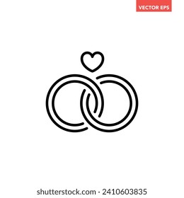 Negro anillo de boda redondo de un solo redondeo icono de línea delgada, simple matrimonio gráfico diseño plano pictograma, vector infográfico de la aplicación logo botón web ui ux elementos de interfaz aislados en fondo blanco