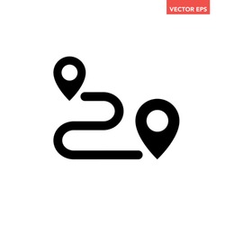 Black Single Route Tracking Icon, Simple 2 Pins Path Searching Flat Design Vector Pictogram Vector For App Ads Logotype Web Website Button Ui Ux Interface Elements Isolated On White Background