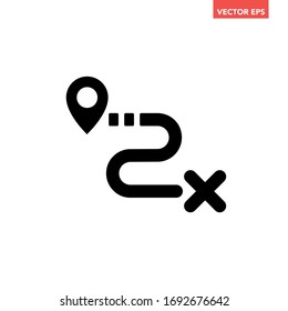 Black single route tracking icon, simple line path searching mark flat design vector pictogram vector for app ads logotype web website button ui ux interface elements isolated on white background