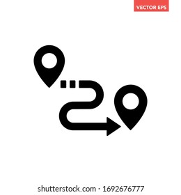 Black single route tracking icon, simple 2 pins path searching tags flat design vector pictogram vector for app ads logotype web website button ui ux interface elements isolated on white background