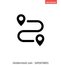 Black single route tracking icon, simple 2 pins searching flat design vector pictogram vector for app ads logotype web website button ui ux interface elements isolated on white background