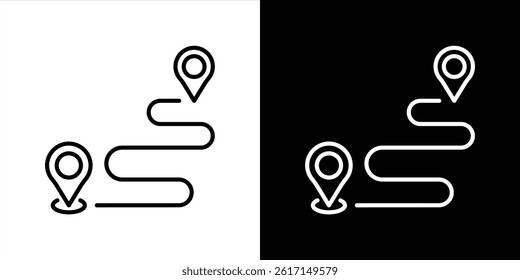 Black single route tracking icon, simple 2 pins searching flat design vector