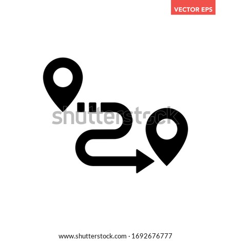 Black single route tracking icon, simple 2 pins path searching tags flat design vector pictogram vector for app ads logotype web website button ui ux interface elements isolated on white background