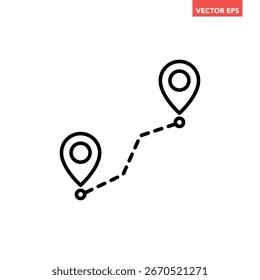 Icono negro de línea de seguimiento de una sola ruta, simple 2 pines que buscan Vector de pictograma de Vector de diseño plano para anuncios de App Logotipo Sitio web de Web Botón ui ux Elementos de interfaz aislados sobre fondo blanco