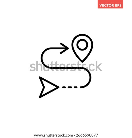 Black single route tracking motion line icon, simple line path searching mark flat design vector pictogram vector for app ads logo web button ui ux interface elements isolated on white background