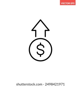 Black single salary raise line icon, simple raising money flat design pictogram vector for app logo ads web webpage button ui ux interface elements isolated on white background