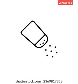 Black single salt shaker thin line icon, simple outline utensil bottle graphic flat design pictogram, infographic for app logo web button ui ux interface elements isolated on white background