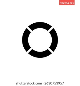 Black single separate doughnut graph pie chart filled icon with 4 parts. Morden flat design vector illustration diagram infographic for web logo button app ui ux isolated on white background