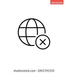 Icono de línea de no confirmación de servidor único negro, globo simple con pictograma de Vector de diseño plano de marca de verificación fallido, Elementos de interfaz de infografía para Botón de Web de logotipo del App ui ux aislado en fondo blanco
