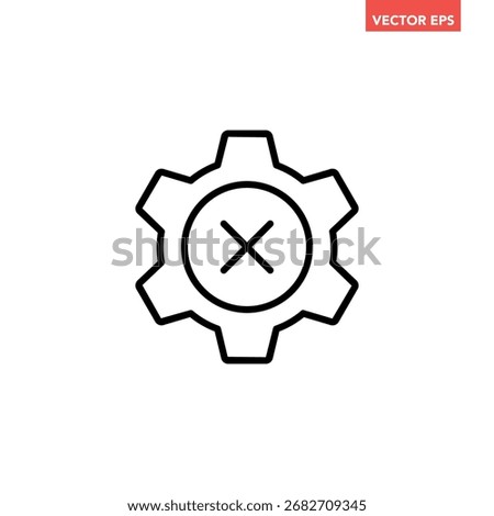 Black single setting with cross mark line icon, technical setting decline flat design infographic pictogram vector for app logo web button ui ux interface elements isolated on white background