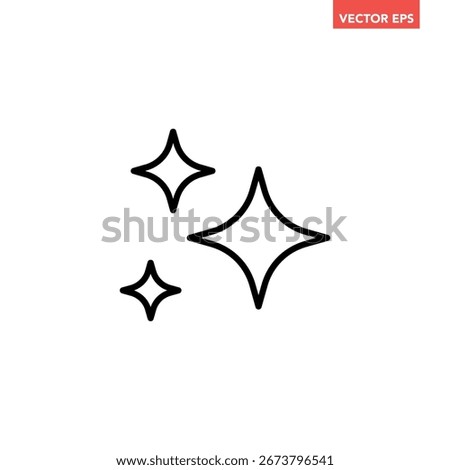 Black single shine or sparkle line icon, simple clean flash twinkle stars symbol flat design pictogram vector for app ads web button ui interface elements isolated on white background