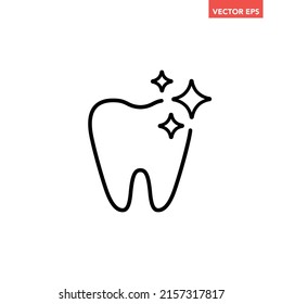 Black single shine whitening tooth line icon, simple outline dental care flat design pictogram, infographic vector for app logo web button ui ux interface element isolated on white background