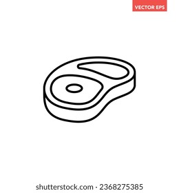 Schwarze einzelne Scheibe roter Fleisch dünner Linie Symbol, einfaches Rindsteak-Element Umriss flaches Design-Piktogramm, Infografik-Vektorgrafik für App-Logo-Web-Button ui ux-Schnittstelle einzeln auf weißem Hintergrund