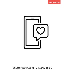 Schwarzes Single-Smartphone mit Herz-Kreislauf-Meldungssymbol, einfaches Digital-Grafik-Flachbild-Design-Piktogramm, Infografik-Vektorgrafik für App-Logo-Web-Button ui ux-Schnittstelle einzeln auf weißem Hintergrund
