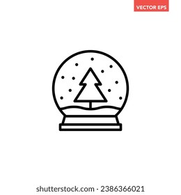 Black single snow globe line icon, simple Christmas winter ball flat design pictogram, infographic vector for app logo web button ui ux interface isolated on white background
