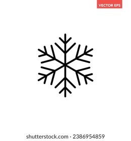 Black single snowflake line icon, simple freeze temperature flat design pictogram, infographic vector for app logo web banner button ui ux interface isolated on white background